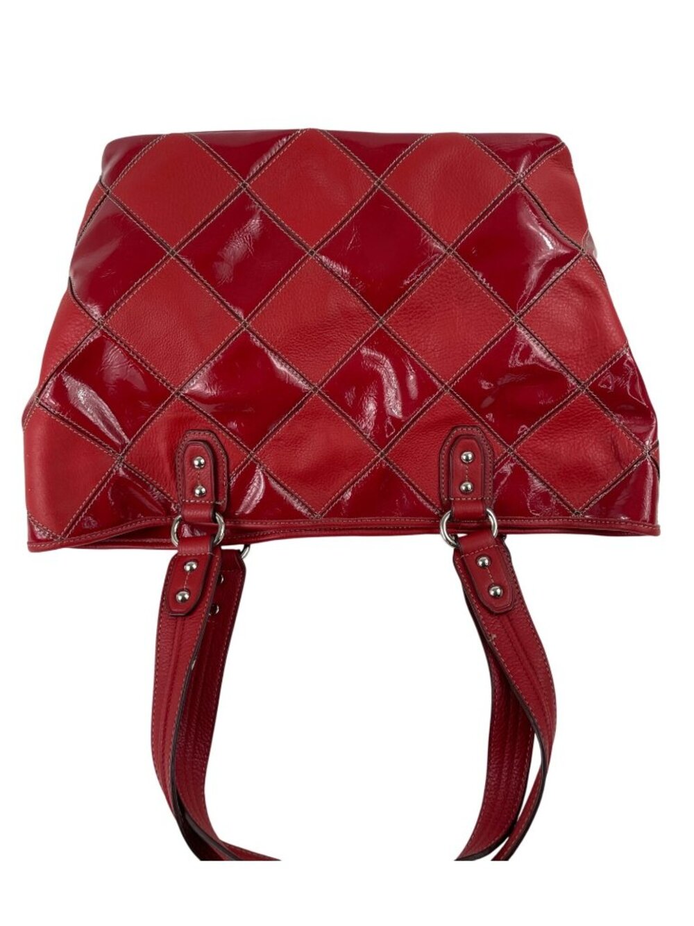 Tignanello Red Glossy Quilted Tote Bag With Dual Handles - Picture 3 of 16